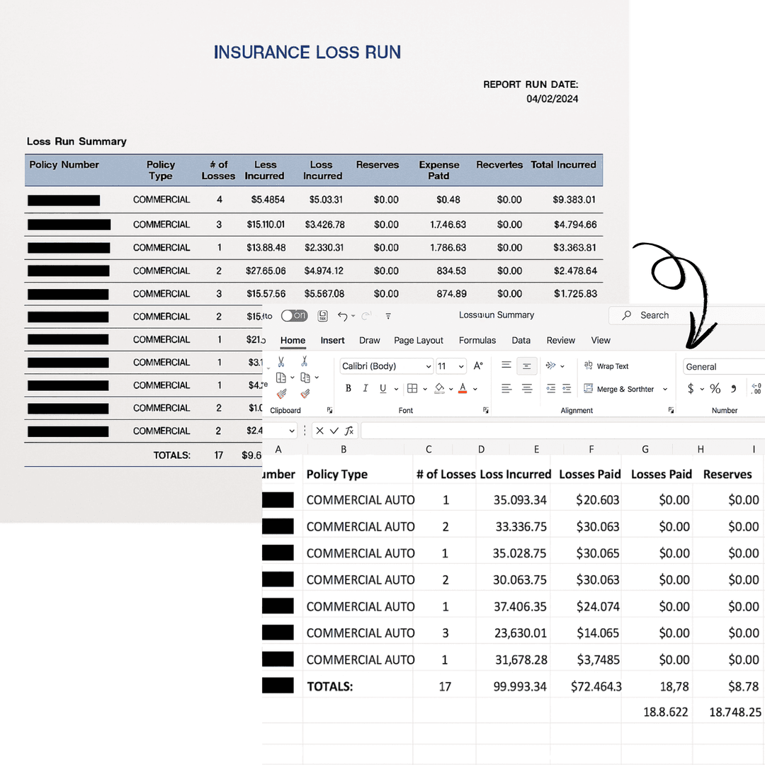 Illustration of loss run report processing