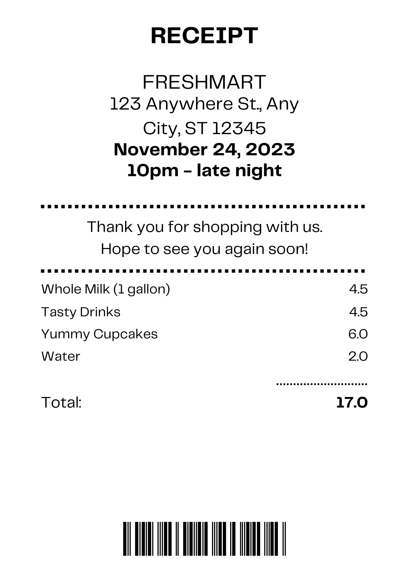 Sample receipt with extracted fields
