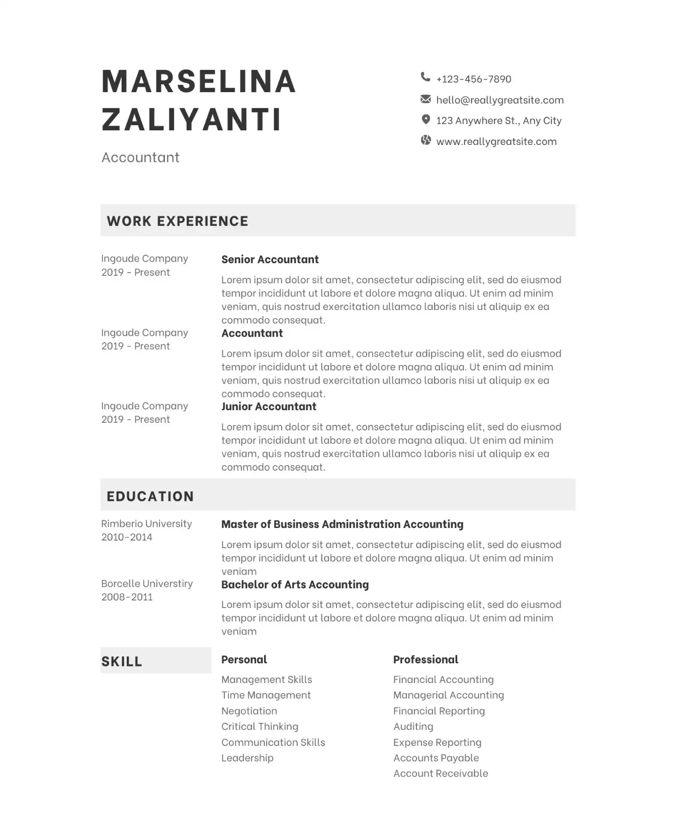 Sample resume with extracted fields